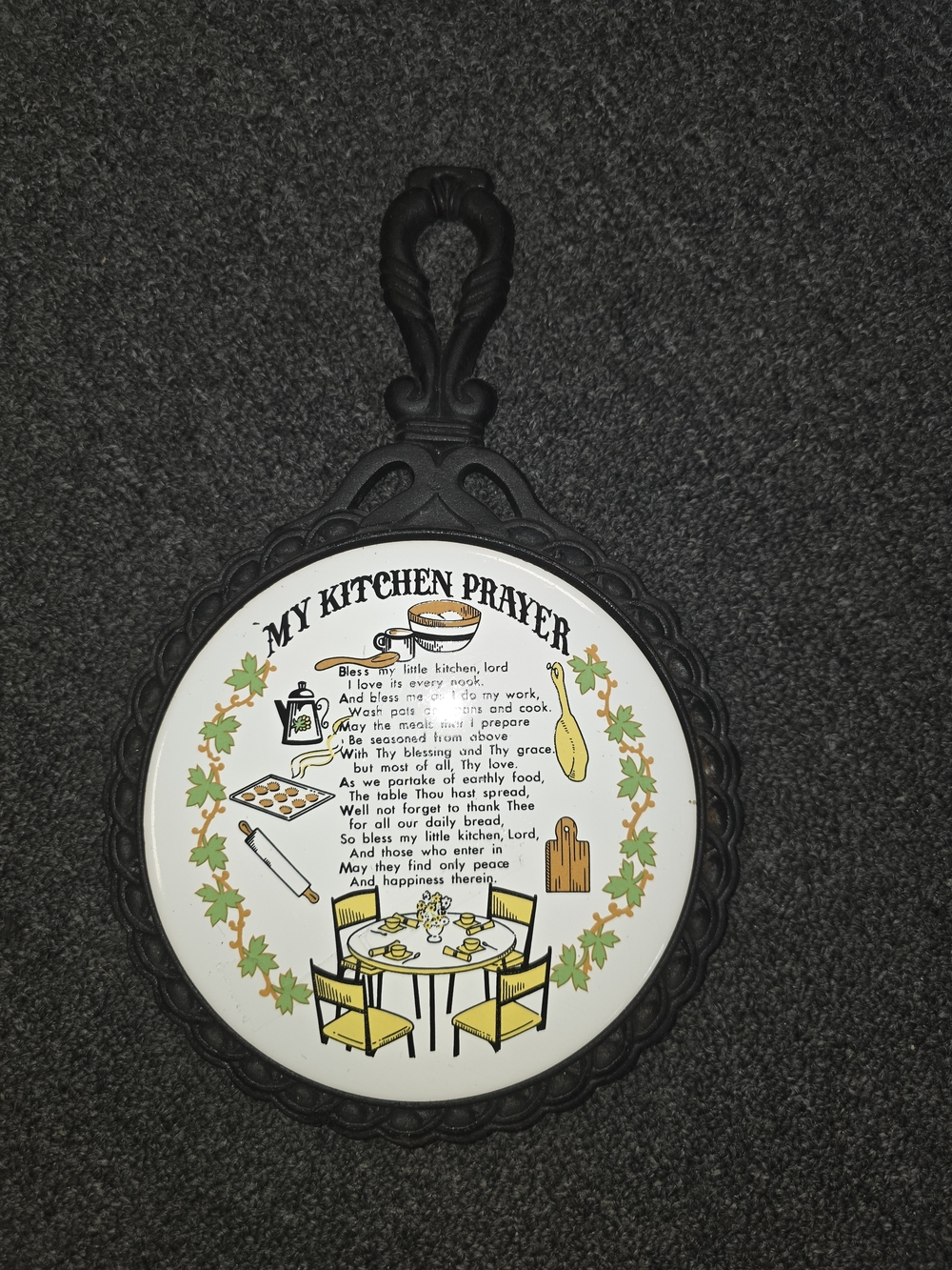 Vintage My Kitchen Prayer Decorative Trivet Cast Iron/Tile